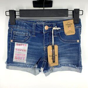 Hippie Girl Denim Shorts Kids Midi Snap Button Soft Stretch Adjustable